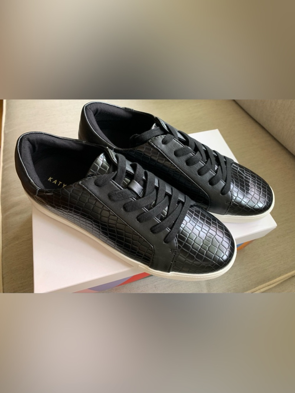 Katy Perry Collections Black Vegan Croc-Embossed Low-Top Sneakers